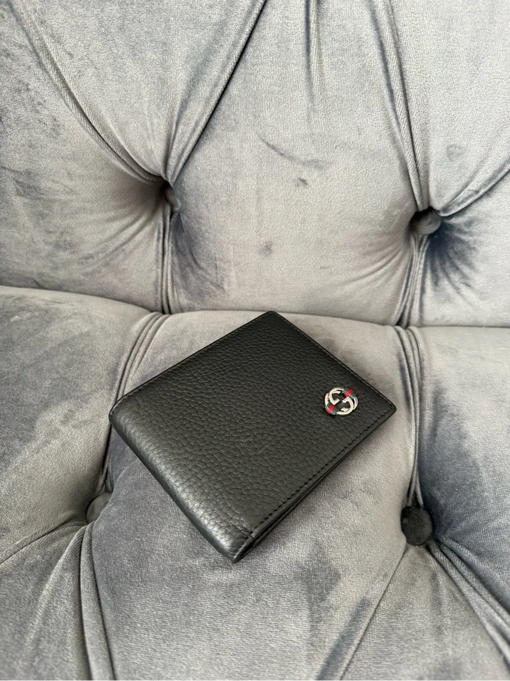 Gucci Black Leather Bifold Wallet with Interlocking GG